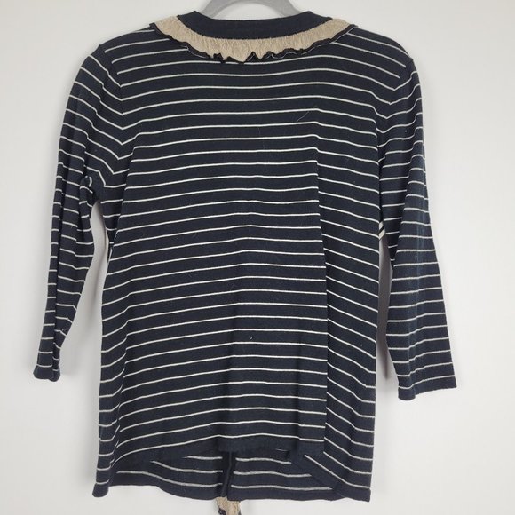 CAbi #276 The Flirt Black Beige Stripe Ruffle Cardigan Sweater - Picture 7 of 7